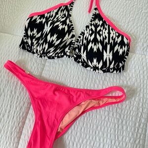 Victoria’s Secret Black and Pink Women's Bikini Set